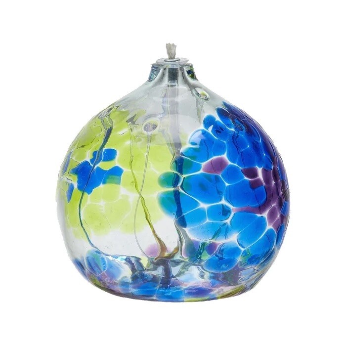 Blue Multi Gratitude Glass Oil Lamp
