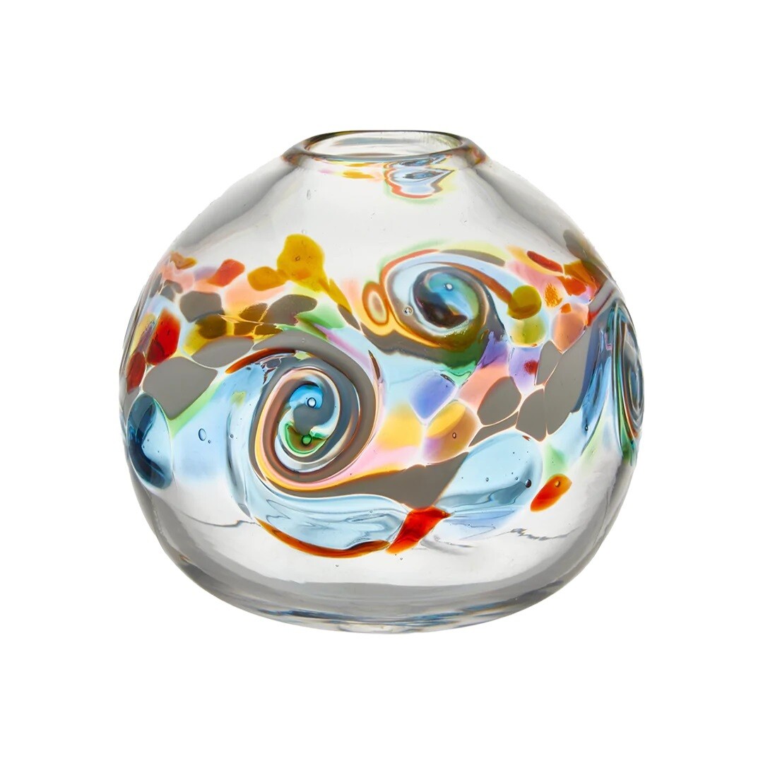 6" Round Northern Lights Wave Glass Vase