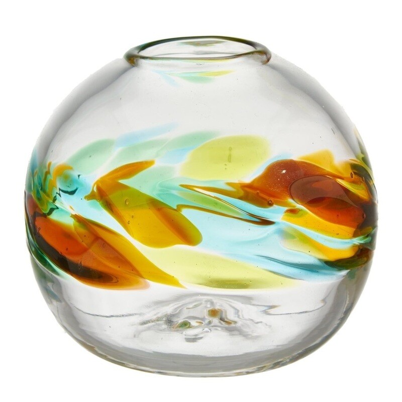 6" Round Multi Amber Calico Glass Vase