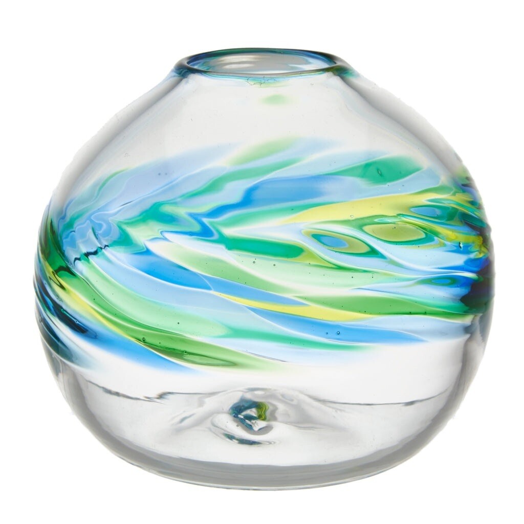 6" Round Multi Green Calico Glass Vase