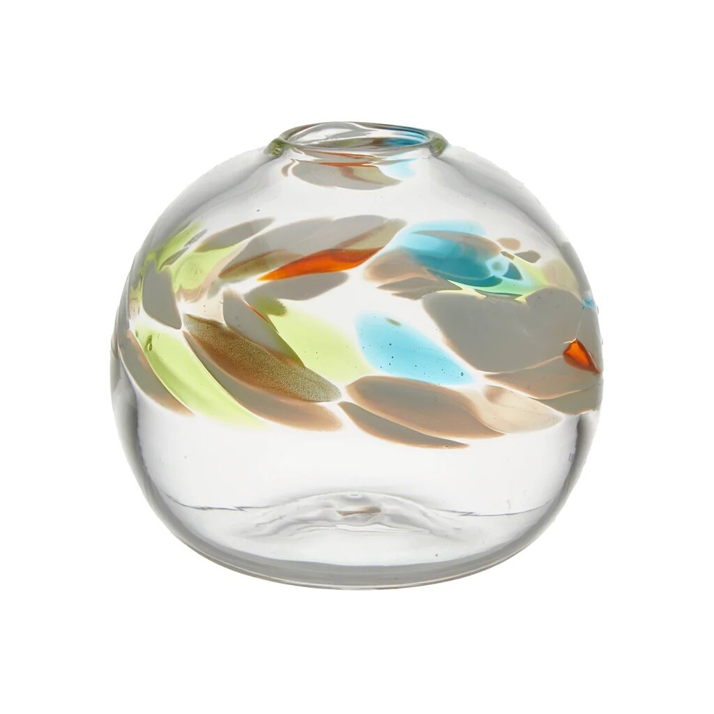 6" Round Multi Glitter Calico Glass Vase