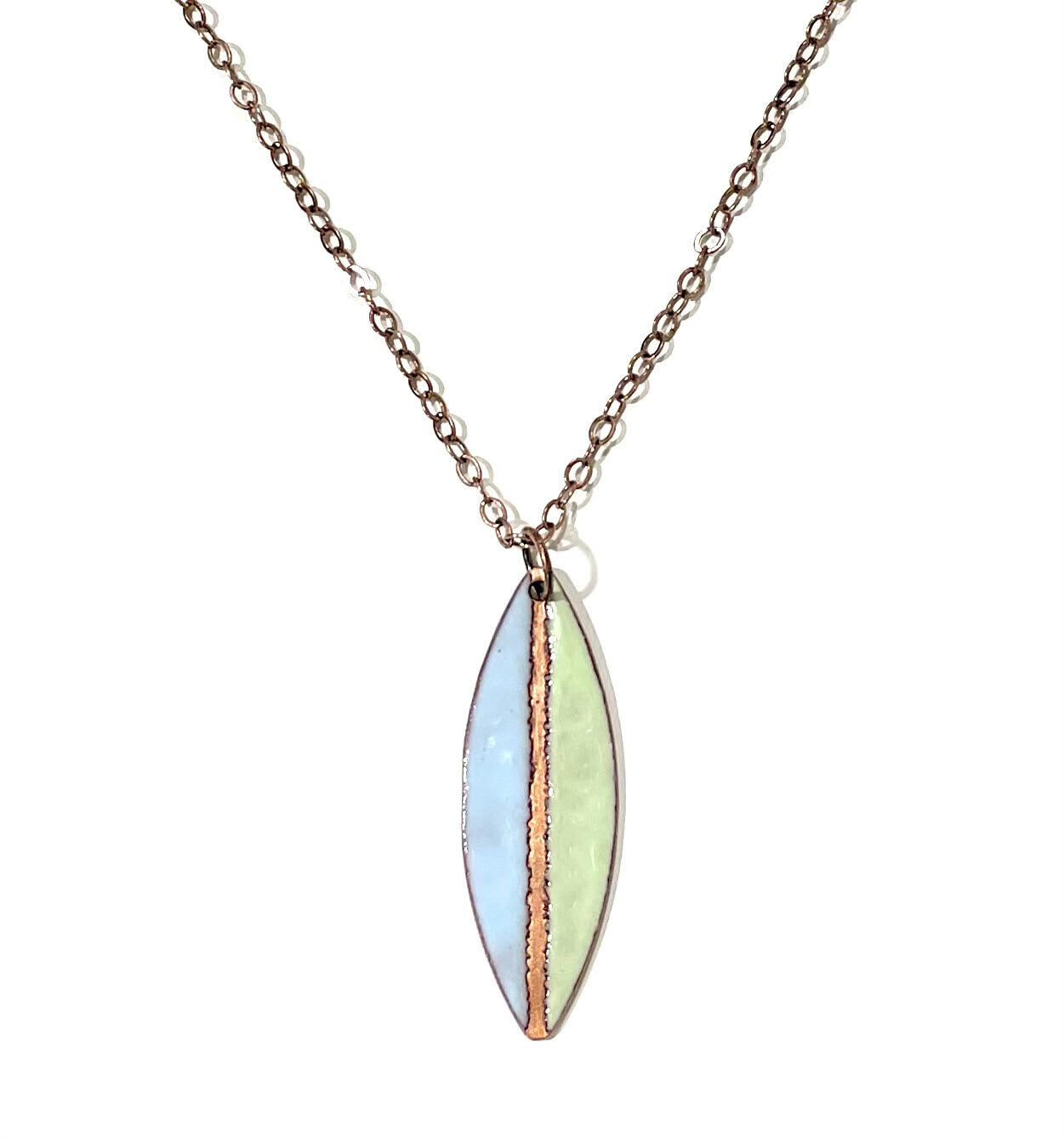 Blue and Chartreuse Shield Necklace- Aflame