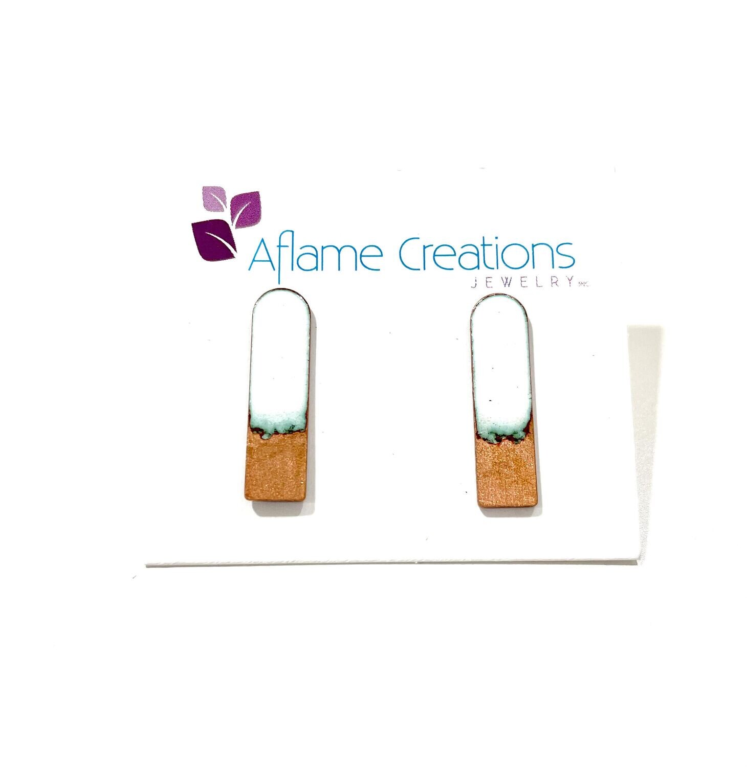 White and Copper Tab Stud Earrings- Aflame
