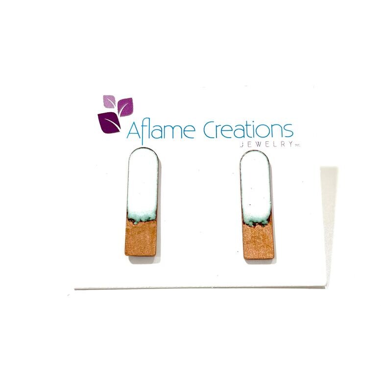 White and Copper Tab Stud Earrings- Aflame