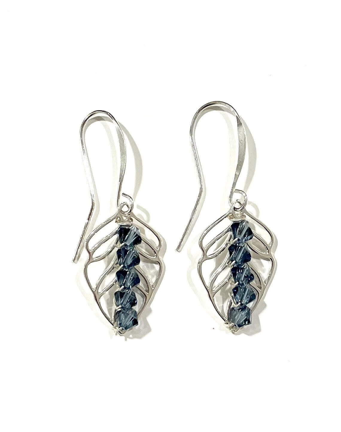 Leaf with Blue Crystals Earrings- Shy Giraffe 