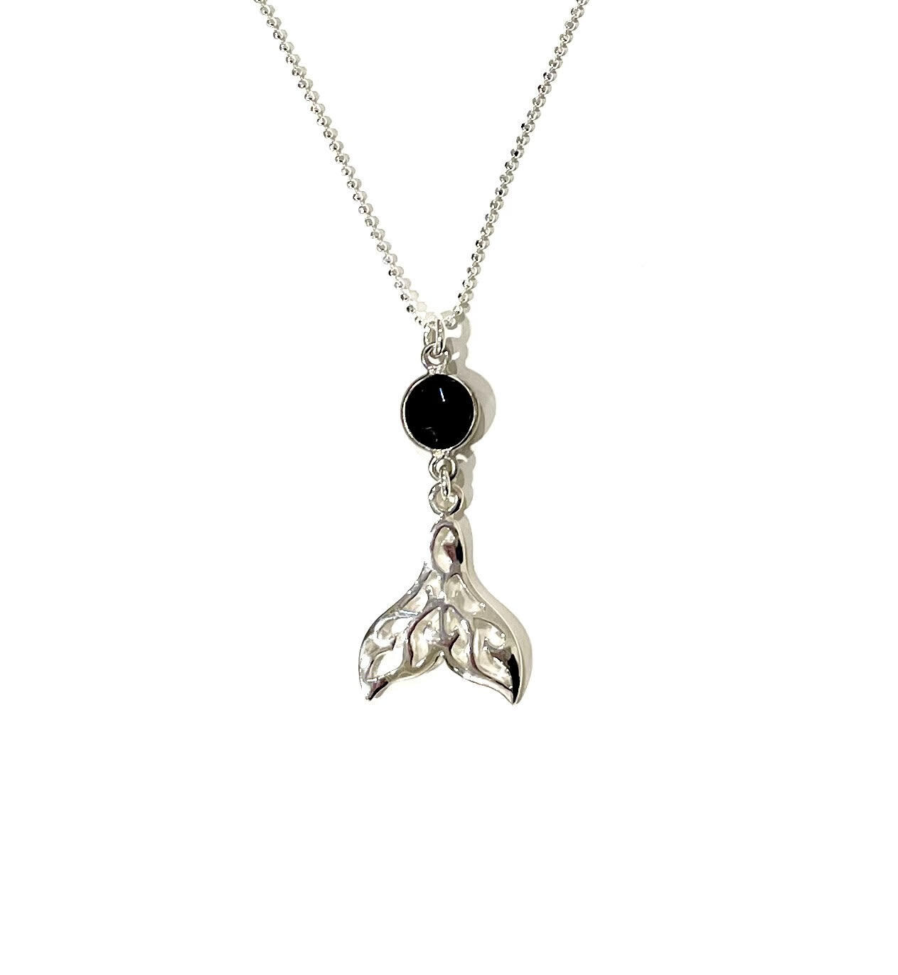 Black Onyx Whale Tail Necklace- Shy Giraffe