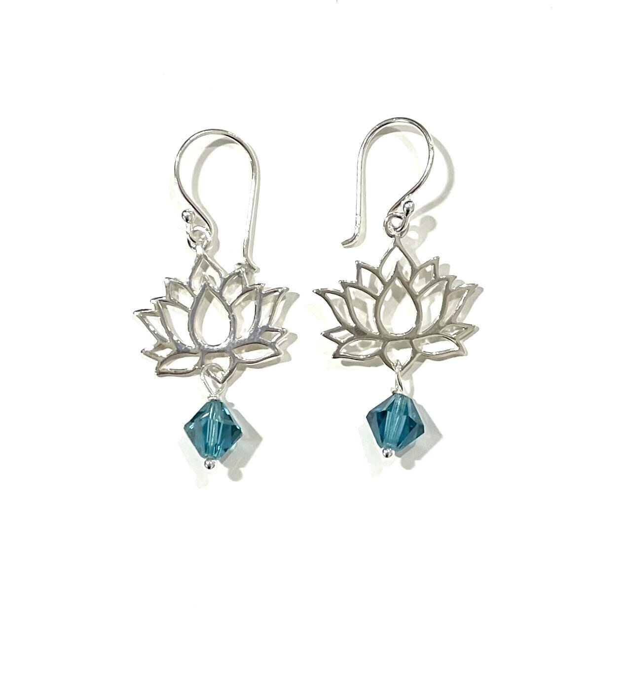 Blue Crystal Lotus Earrings- Shy Giraffe
