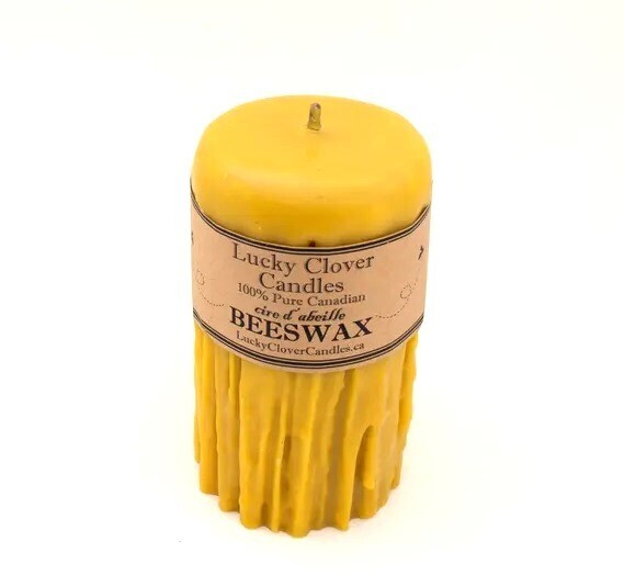3x6 Hand Dripped Beeswax Candle- Lucky Clover