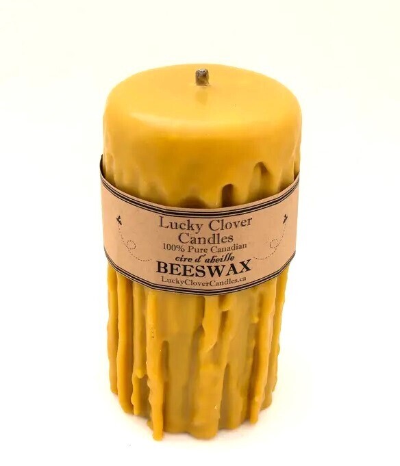 4x8 Hand Dripped Beeswax Candle- Lucky Clover