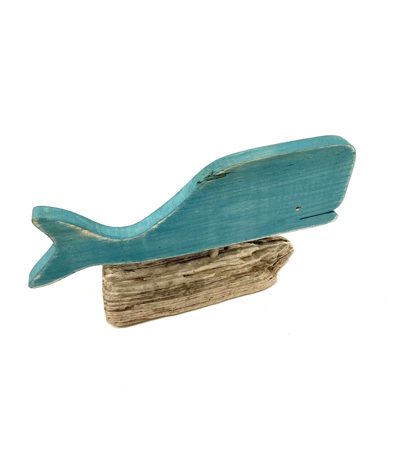 Teal Whale on Driftwood- Jerry Walsh