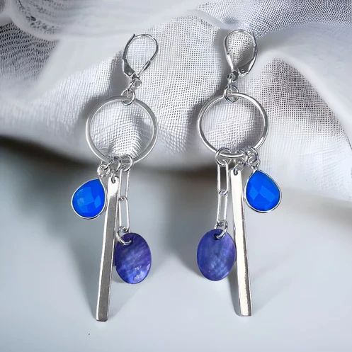 Roni Earrings in Blue Chalcedony and Blue- Elizabeth Burry Design