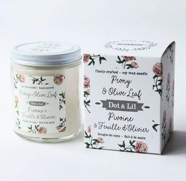 Peony and Olive Leaf Candle- Dot & Lil