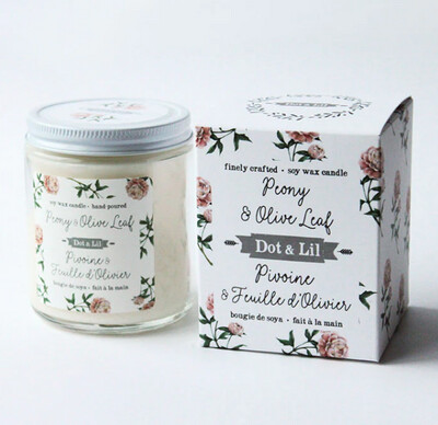 Peony and Olive Leaf Candle- Dot &amp; Lil