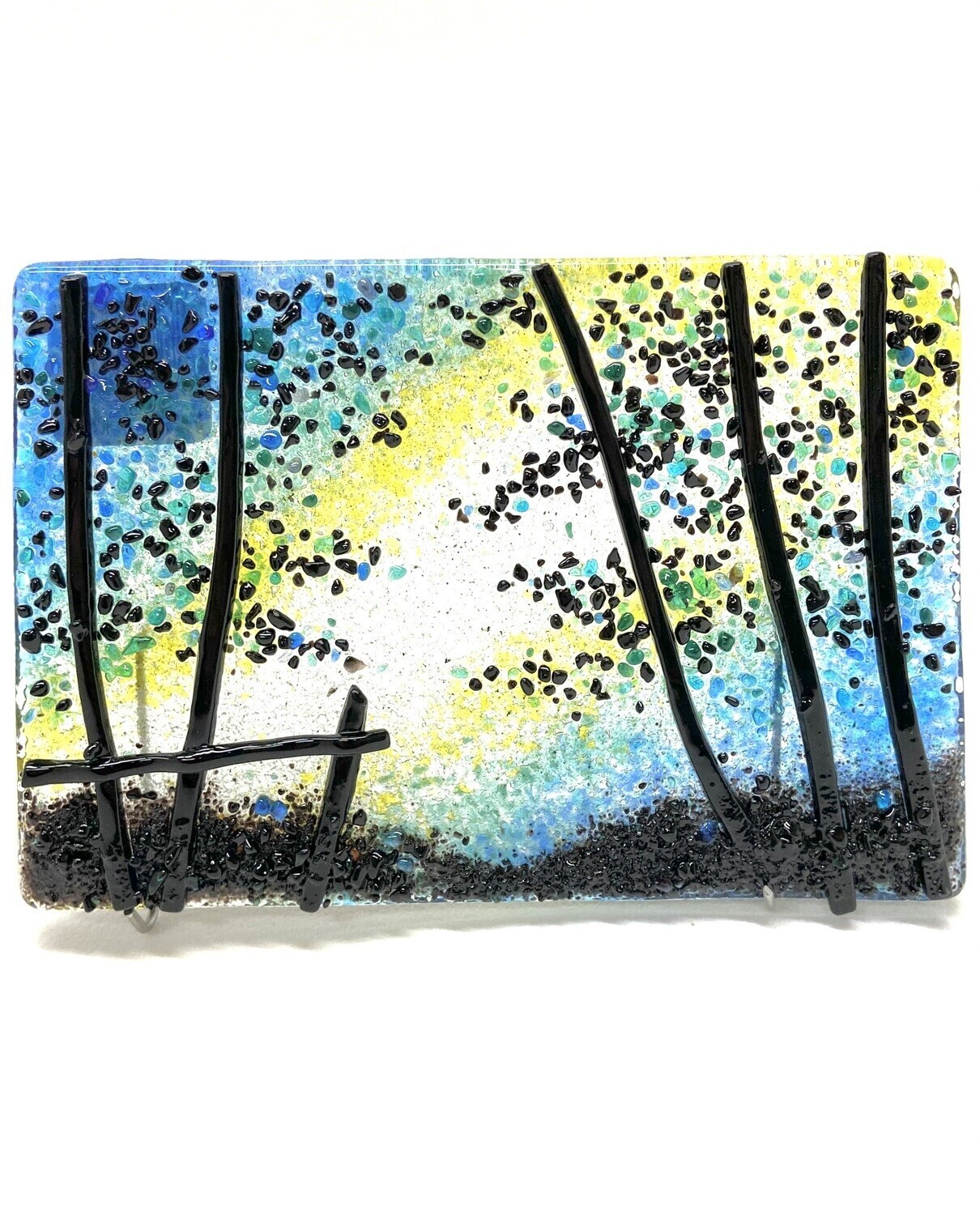 Small Log Fence on Blue Fused Glass