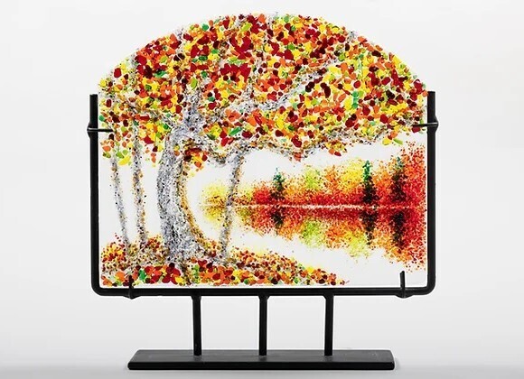 Fall Reflections with Stand Large Fused Glass 