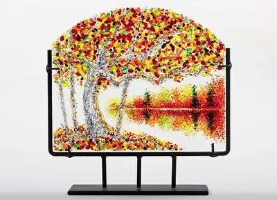 Fall Reflections with Stand Large Fused Glass