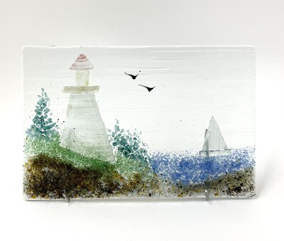 Small Lighthouse and Sailboat Fused Glass