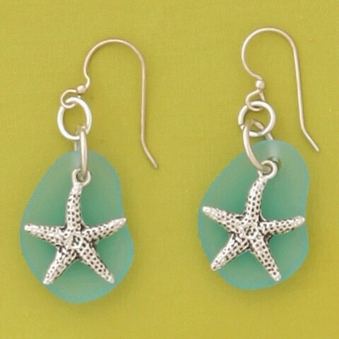 Starfish on Blue Seaglass Earrings- Basic Spirit