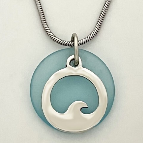 Wave with Aqua Seaglass Necklace- Basic Spirit 