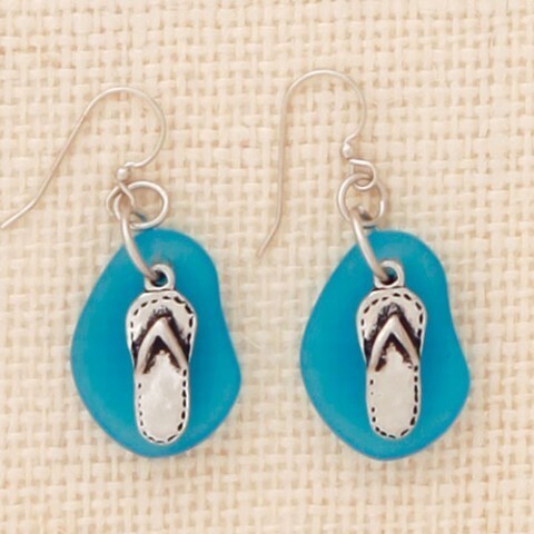 Flipflop on Blue Seaglass Earrings- Basic Spirit