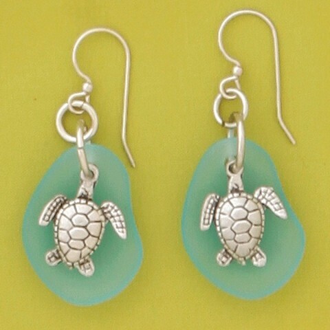 Turtle on Blue Seaglass Earrings- Basic Spirit 