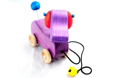 Wooden Pull Dog Toy in Purple