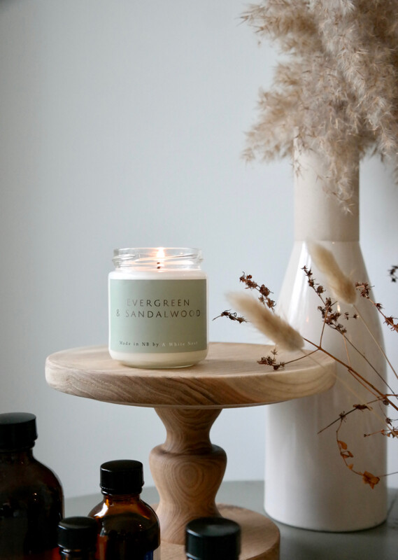Evergreen & Sandalwood Candle- A White Nest 