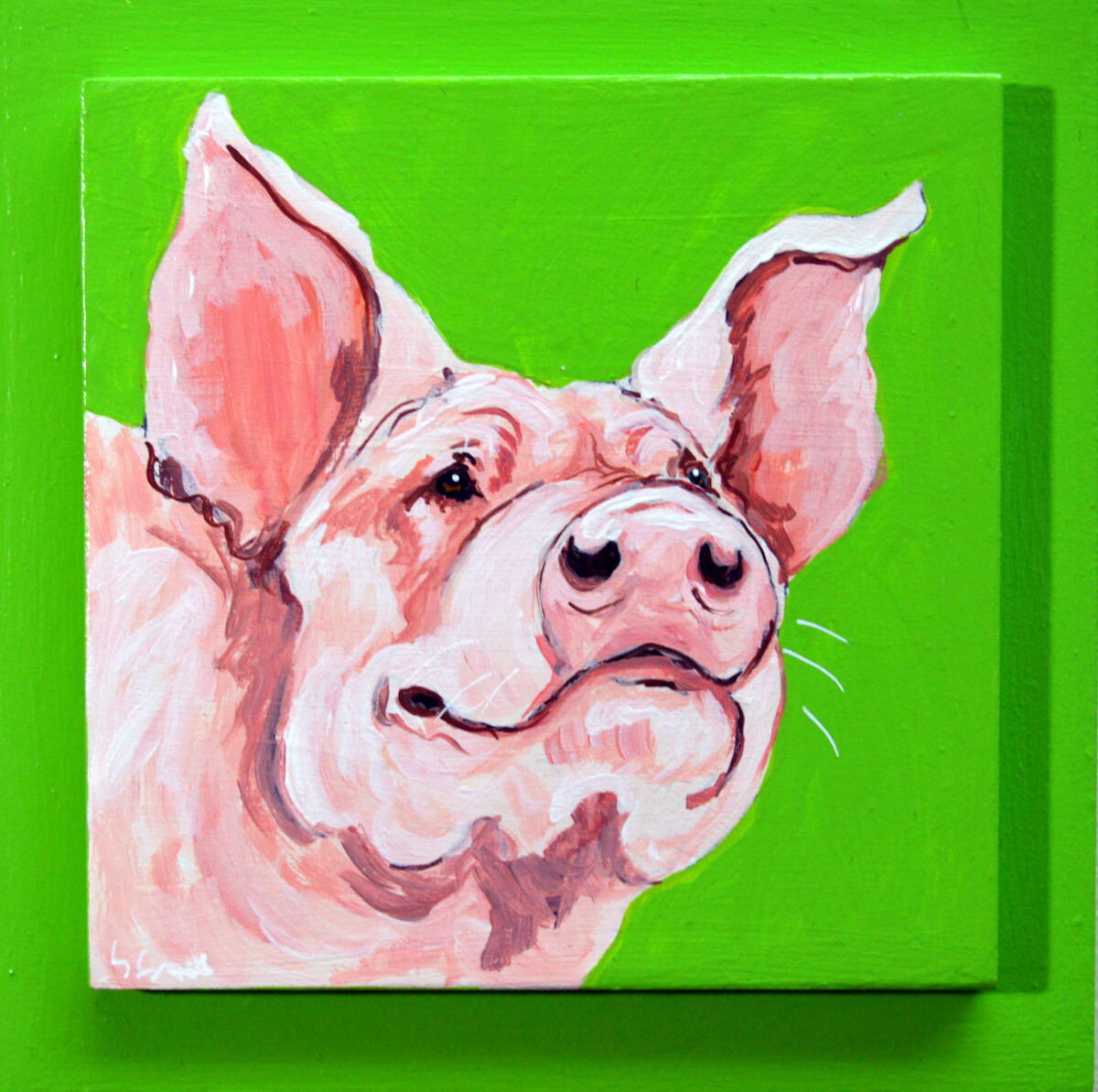 Elgin the Pig on Bright Green 