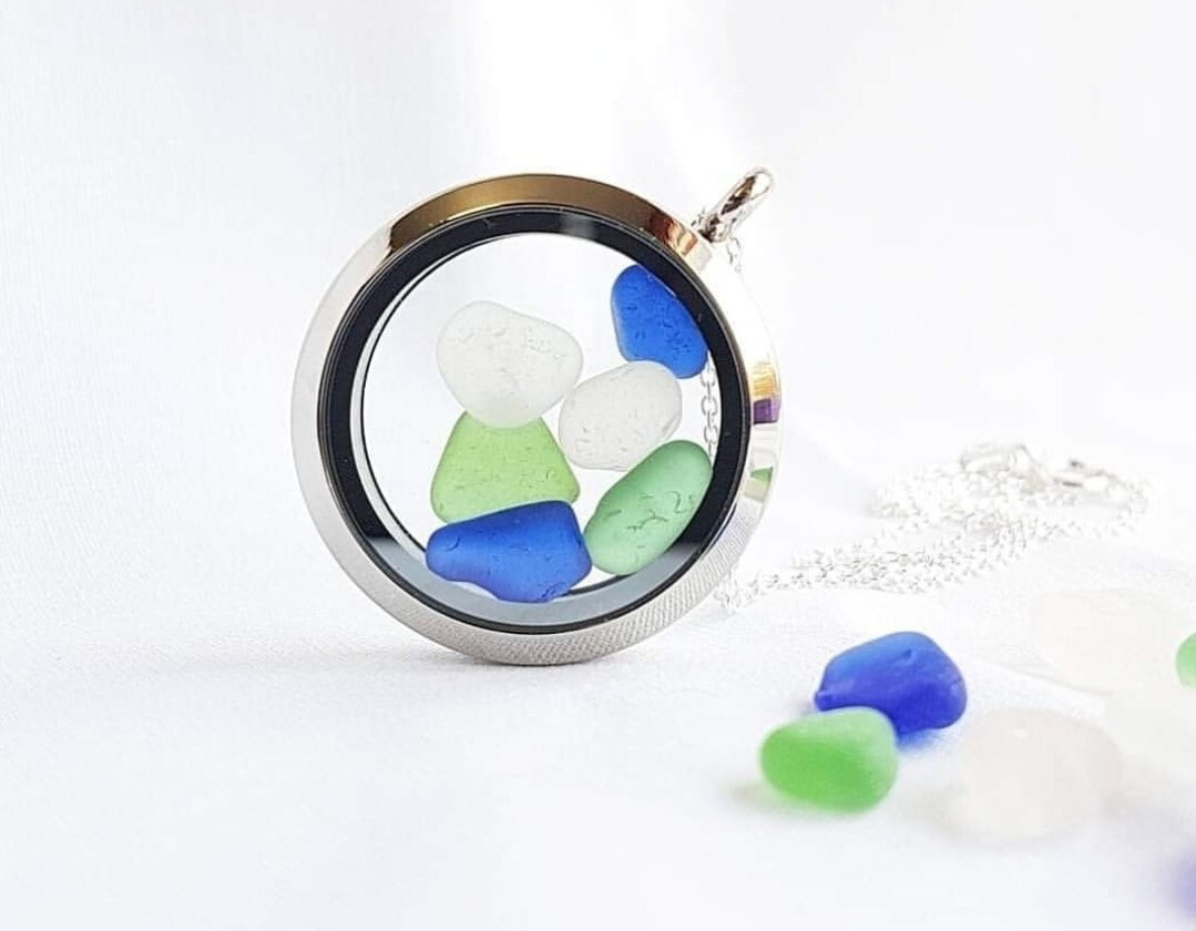 Large Sea Glass Locket Necklace- I Dream in Colour