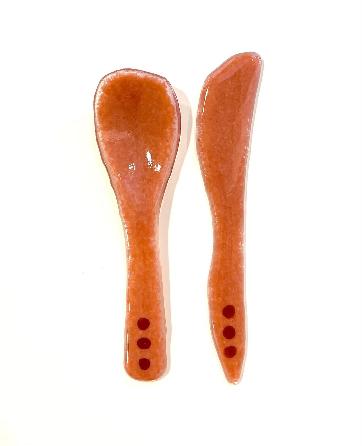 Pink Glass Spoon and Knife Set- Kiln Art Pink Glass Spoon and Knife Set- Kiln Art