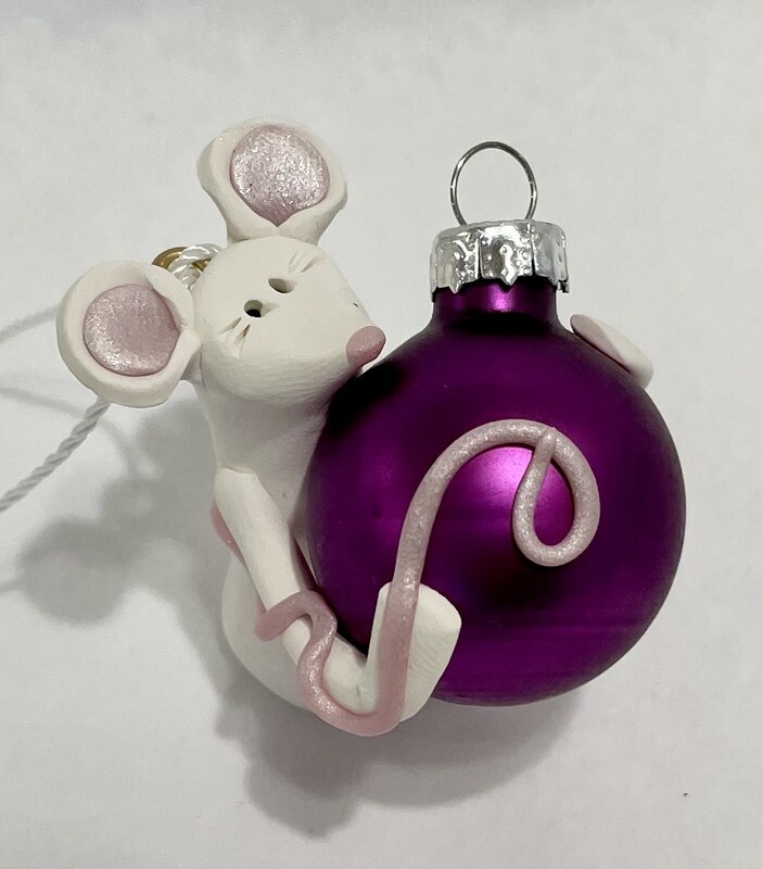 Clay Mouse with Purple Ornament