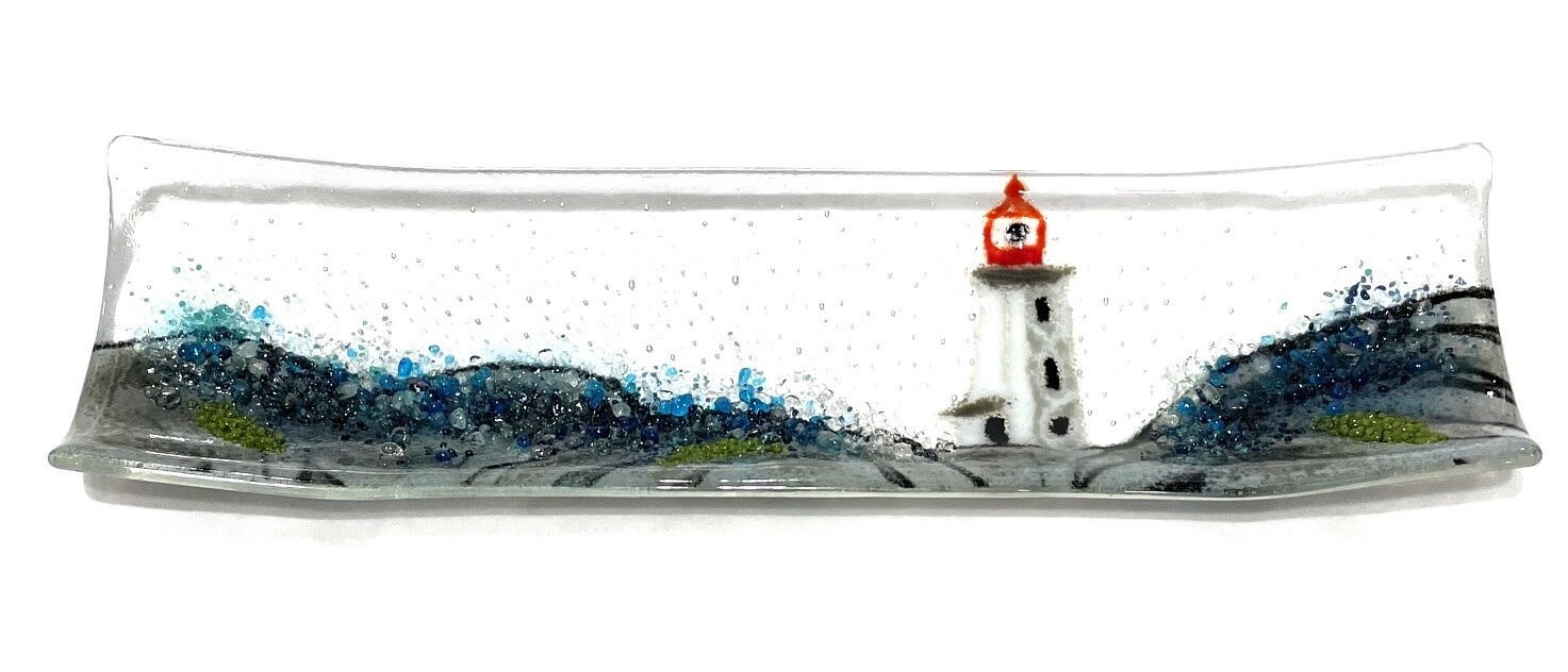 Curve Glass Peggy's Cove with Lighthouse- Kiln Art