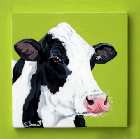 Odessa the Holstein on Light Bright Green