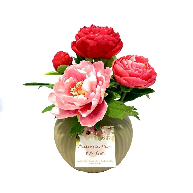 Pink and Red Clay Peonies
