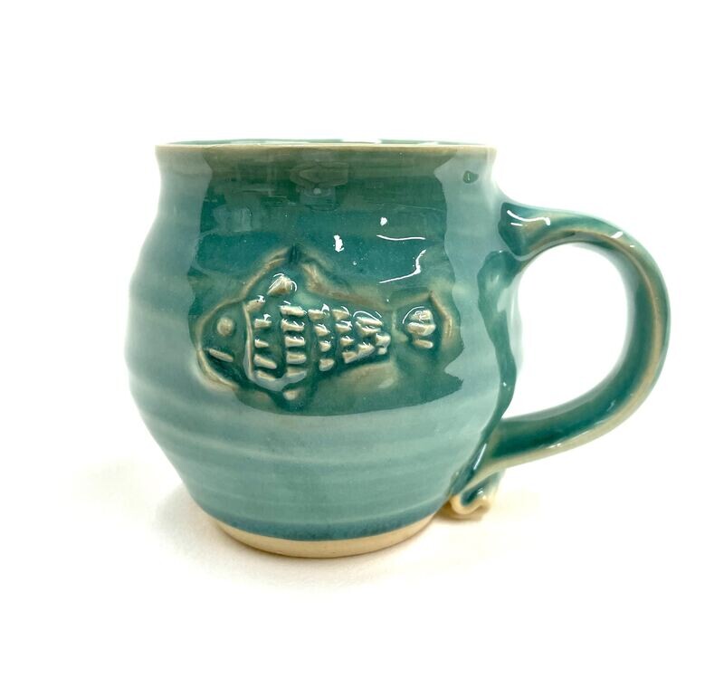 Short Aqua Fish Mug- Gloria Dunbar