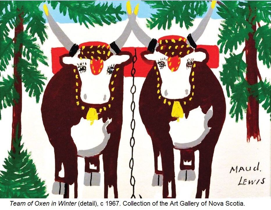 Team of Oxen in Winter Card- Maud Lewis