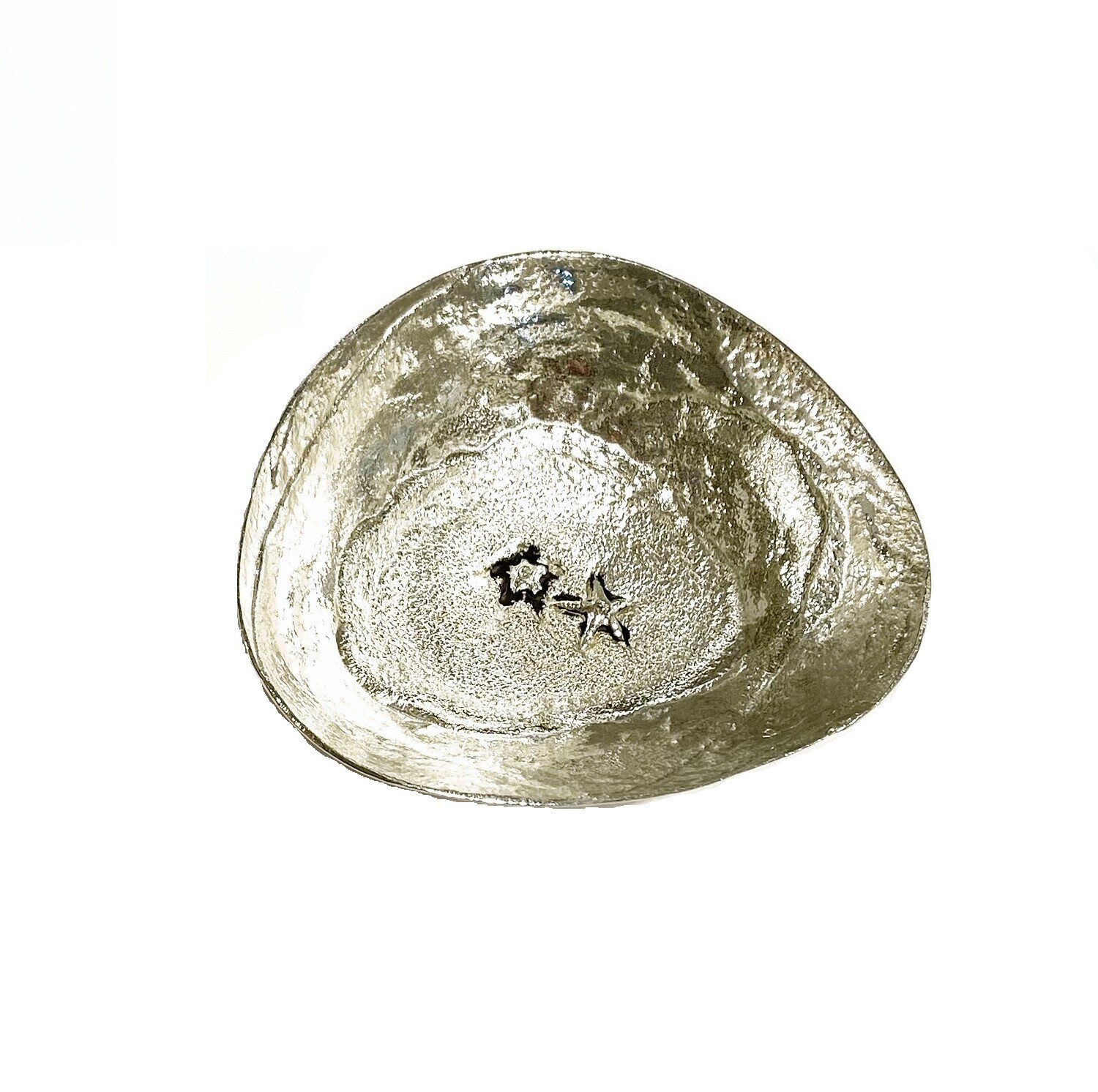 Large Pewter Three Sided Bowl with Sea Stars Large Pewter Three Sided Bowl with Sea Stars