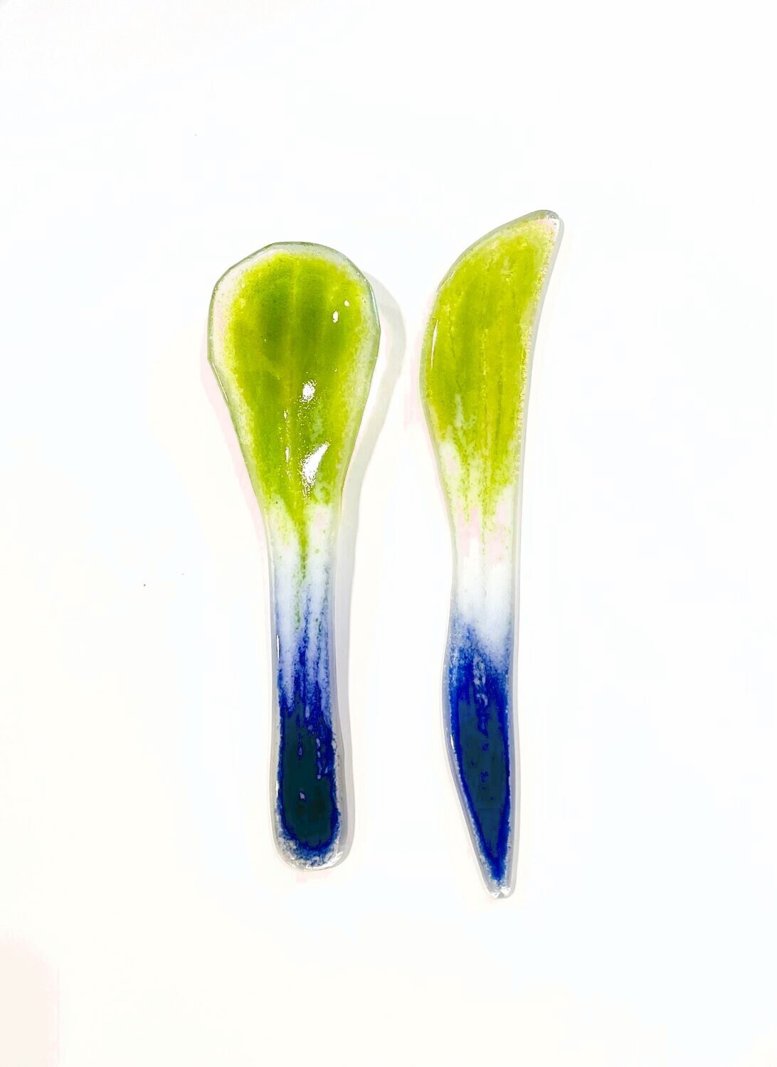 Green/Blue Glass Spoon and Knife Set- Kiln Art