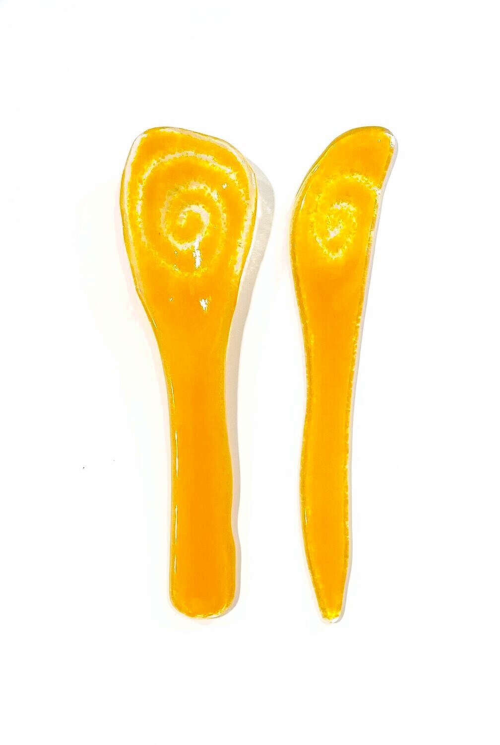 Orange Spiral Glass Spoon and Knife Set- Kiln Art