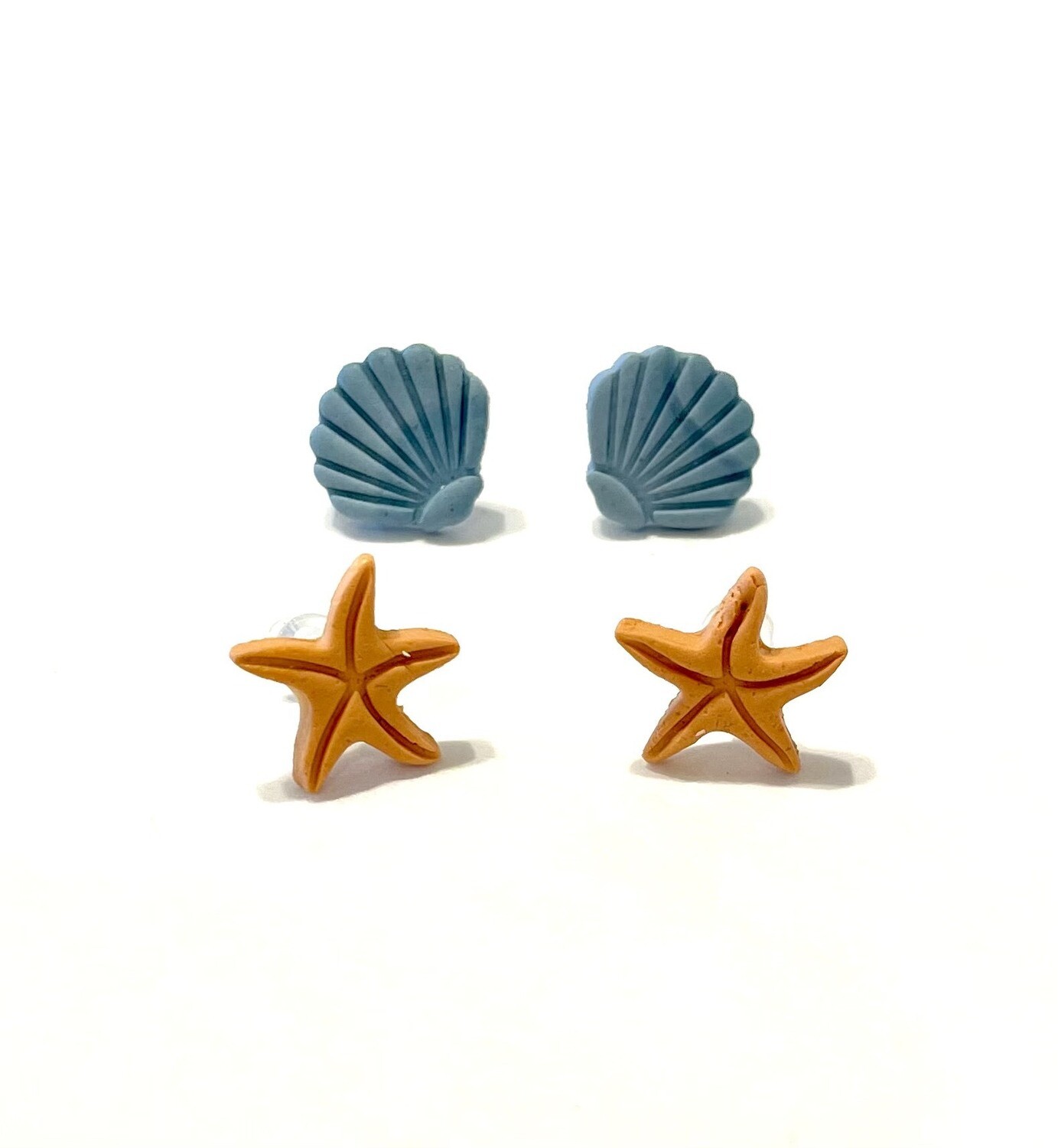 Sea Star and Shell Clay Duo Pack Stud Earrings