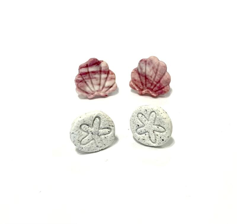 Shell and Sand Dollar Clay Duo Pack Stud Earrings