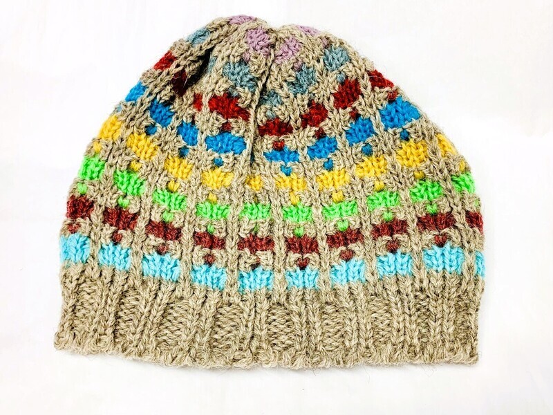 Oatmeal Multicoloured Flowerhead Hat- Northern Watters Knitwear