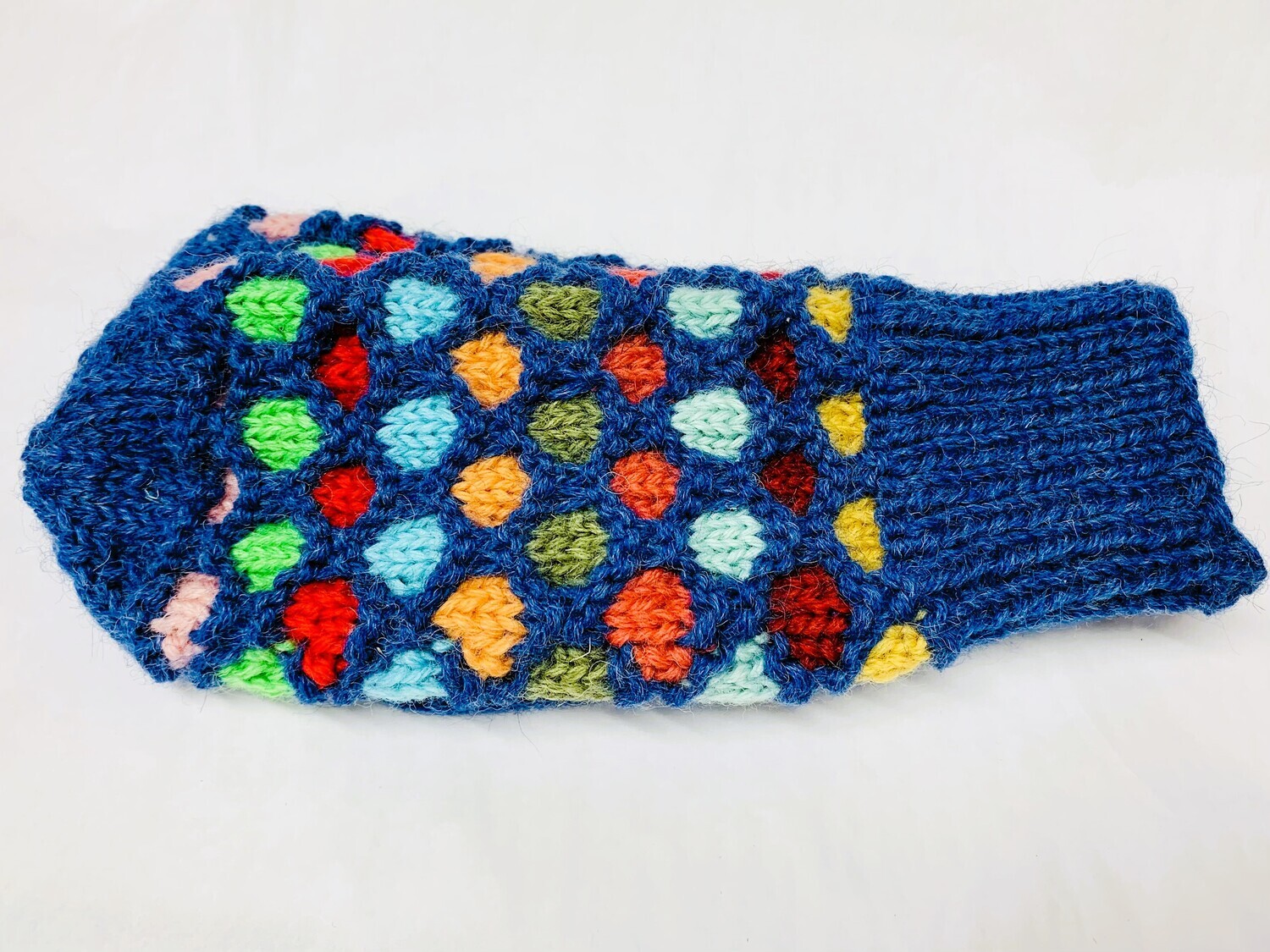 Indigo Multicoloured Bubble Mitten- Northern Watters Knitwear