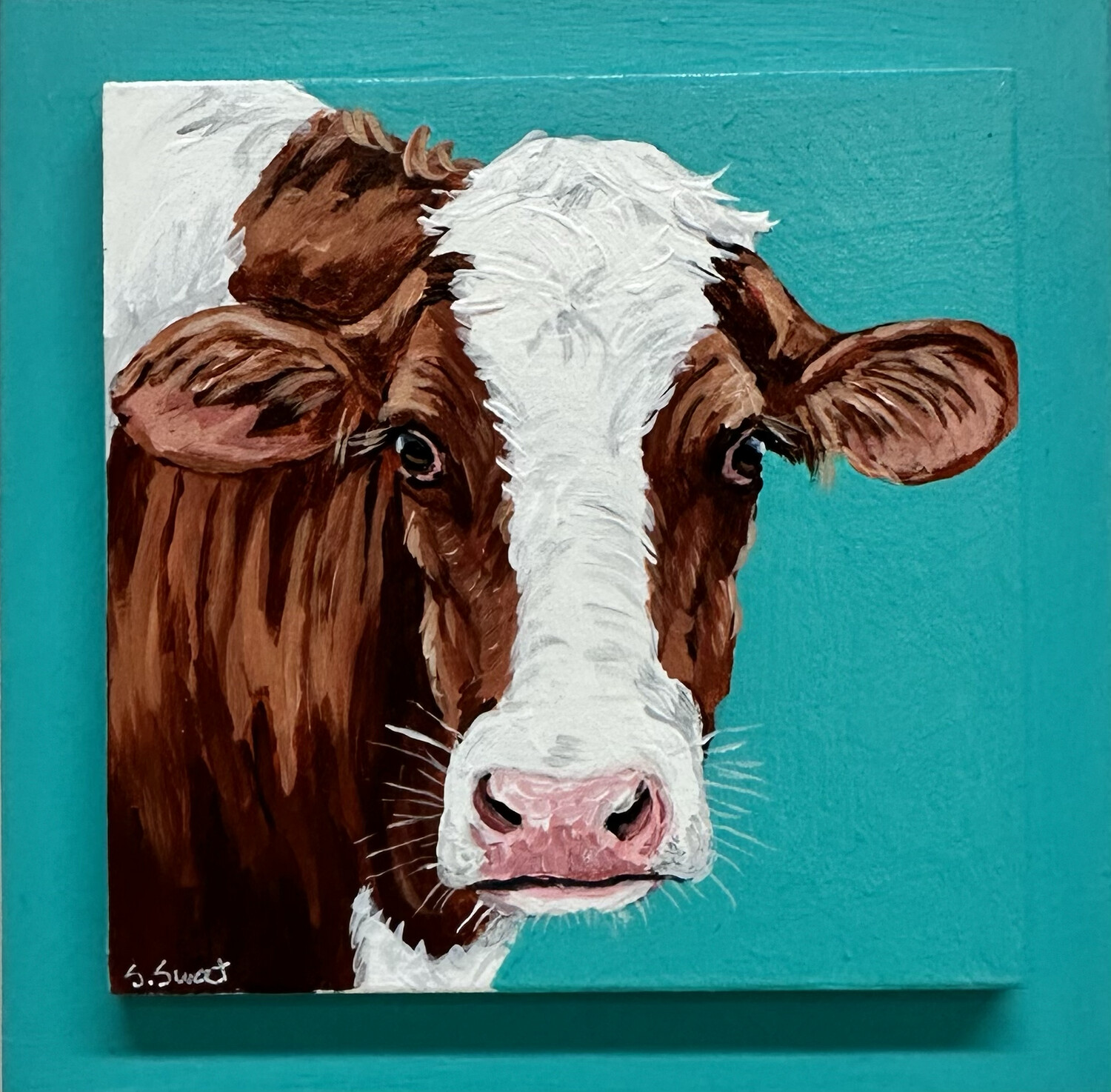 Klee, Red & White Holstein on Teal 