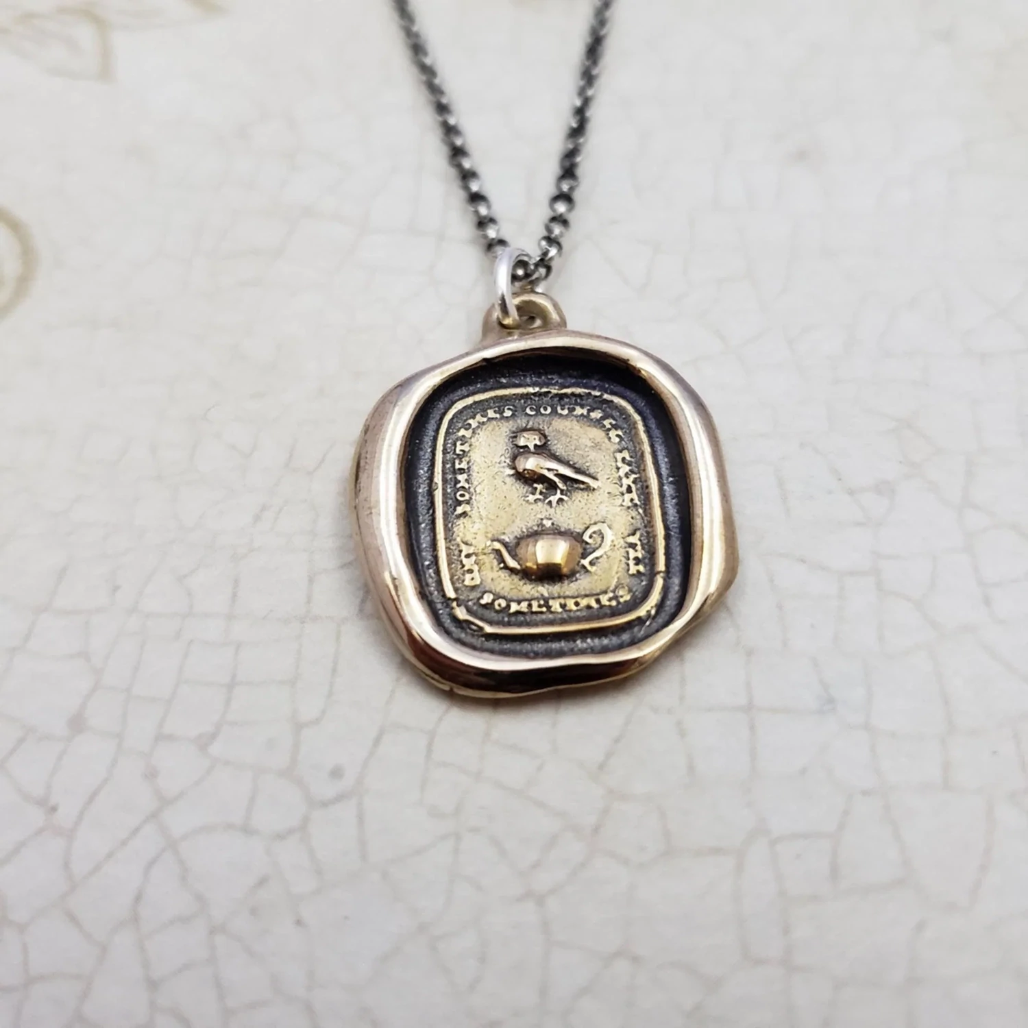 188- Bronze Owl and the Teapot Wax Seal Pendant