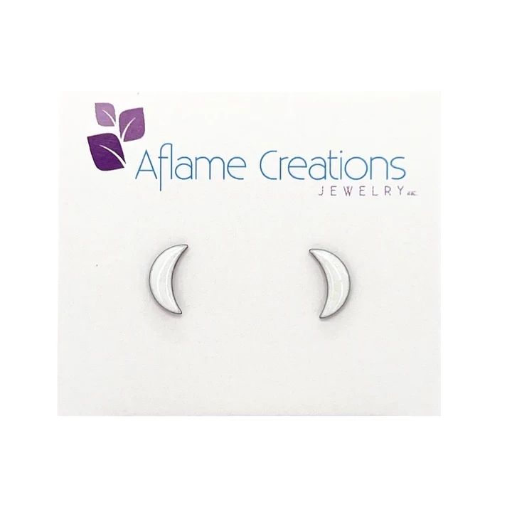 White Tiny Moon Stud- Aflame