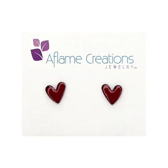 Red Tiny Heart Studs- Aflame 