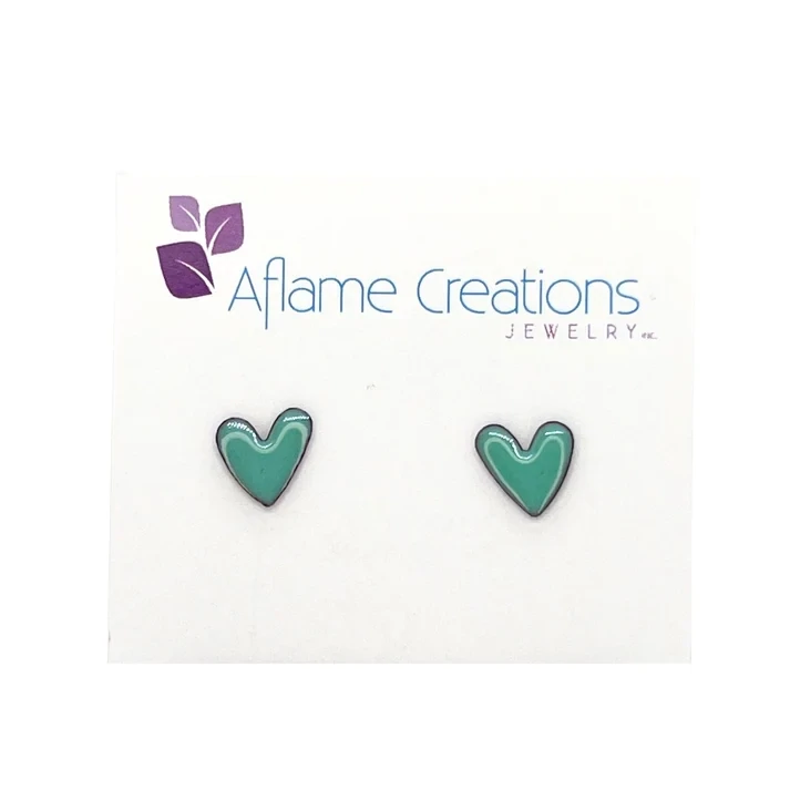 Aqua Tiny Heart Studs- Aflame Aqua Tiny Heart Studs- Aflame