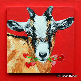 Saffron the Goat on Red