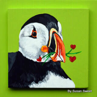Caper the Puffin on Light Green